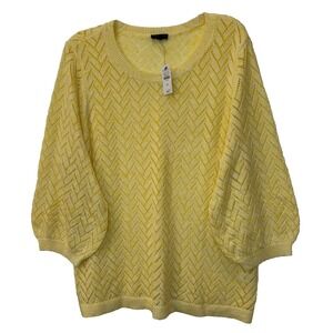 New Talbots Size 2X Yellow Lightweight Open Knit 3/4 Bell Sleeve Pullover